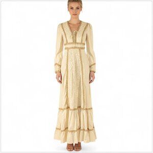 Gunne Sax Jessica Vintage 70s Ivory Natural Poplin Cotton Prairie Maxi Dress 7